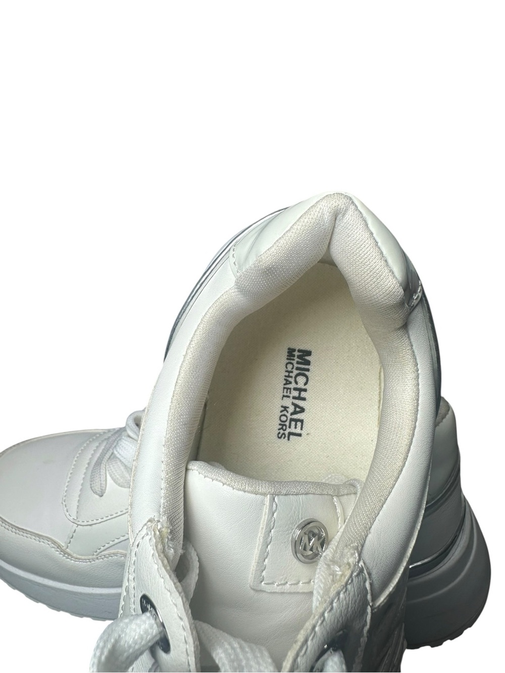 Michael Kors White Platform Lace-Up Sneakers with Silver Accents - Picture 4 of 4